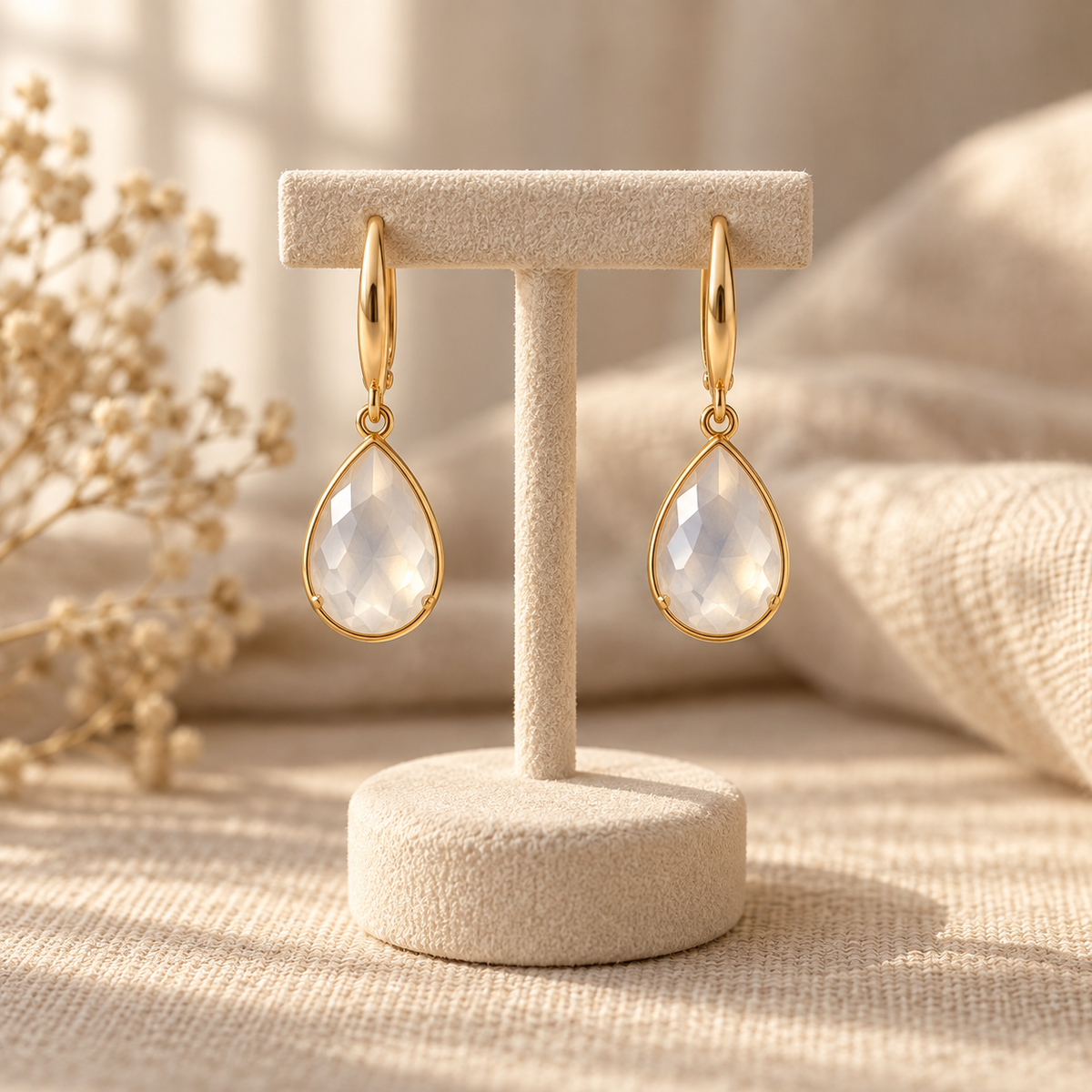 Illustration de catégorie : boucles d’oreilles pendantes sur présentoir ivoire