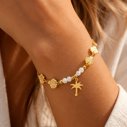 Bracelet Naïa – Coquillages & Palmier Doré