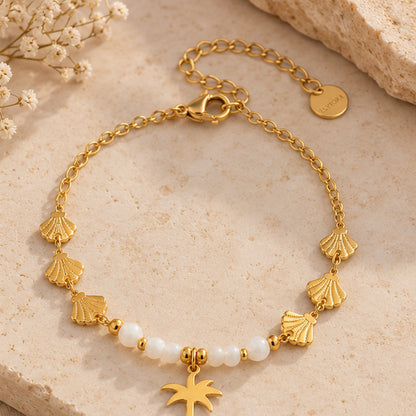 Bracelet Naïa – Coquillages & Palmier Doré