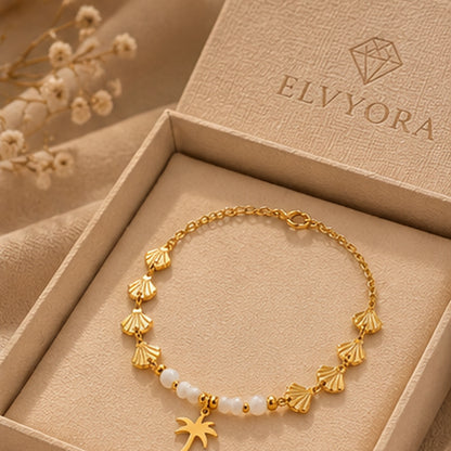 Bracelet Naïa – Coquillages & Palmier Doré