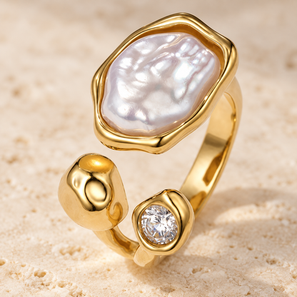 Bague Nacréa Trio – détail perle et cristal