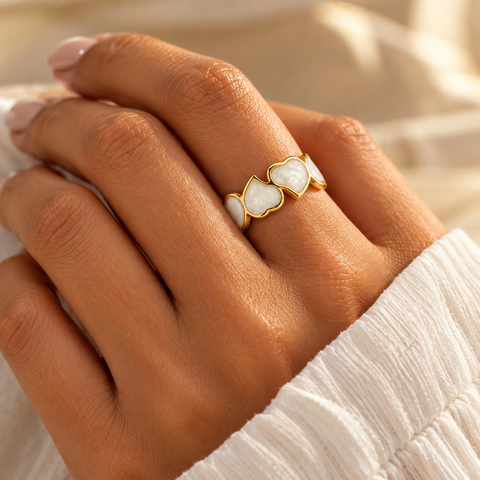 Bague Célina — Cœurs Blancs Dorés