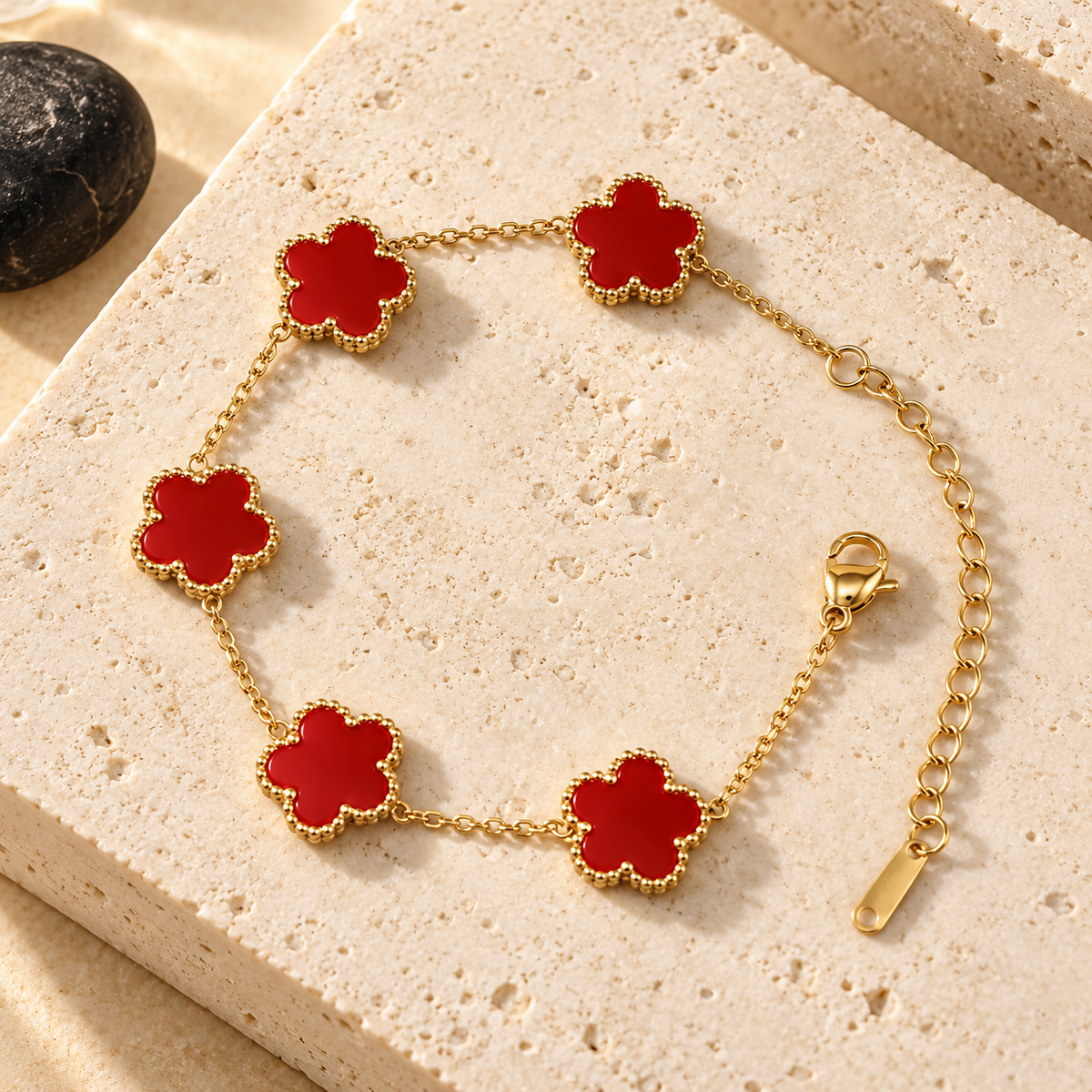 Bracelet Éclat de Trèfle rouge rubis et doré