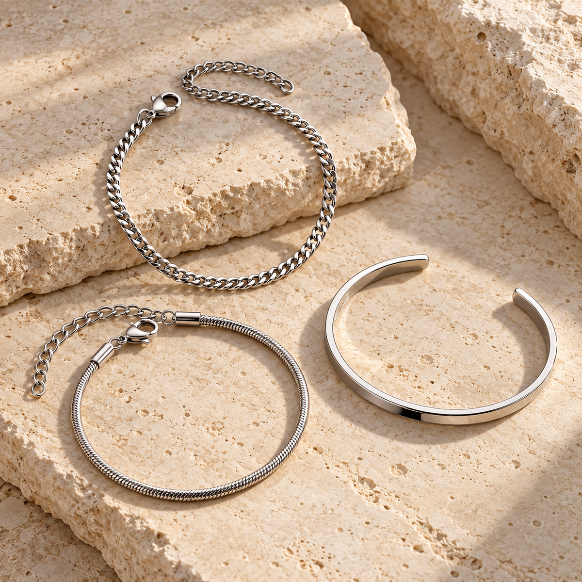 Trio Soren : trois bracelets homme argentés